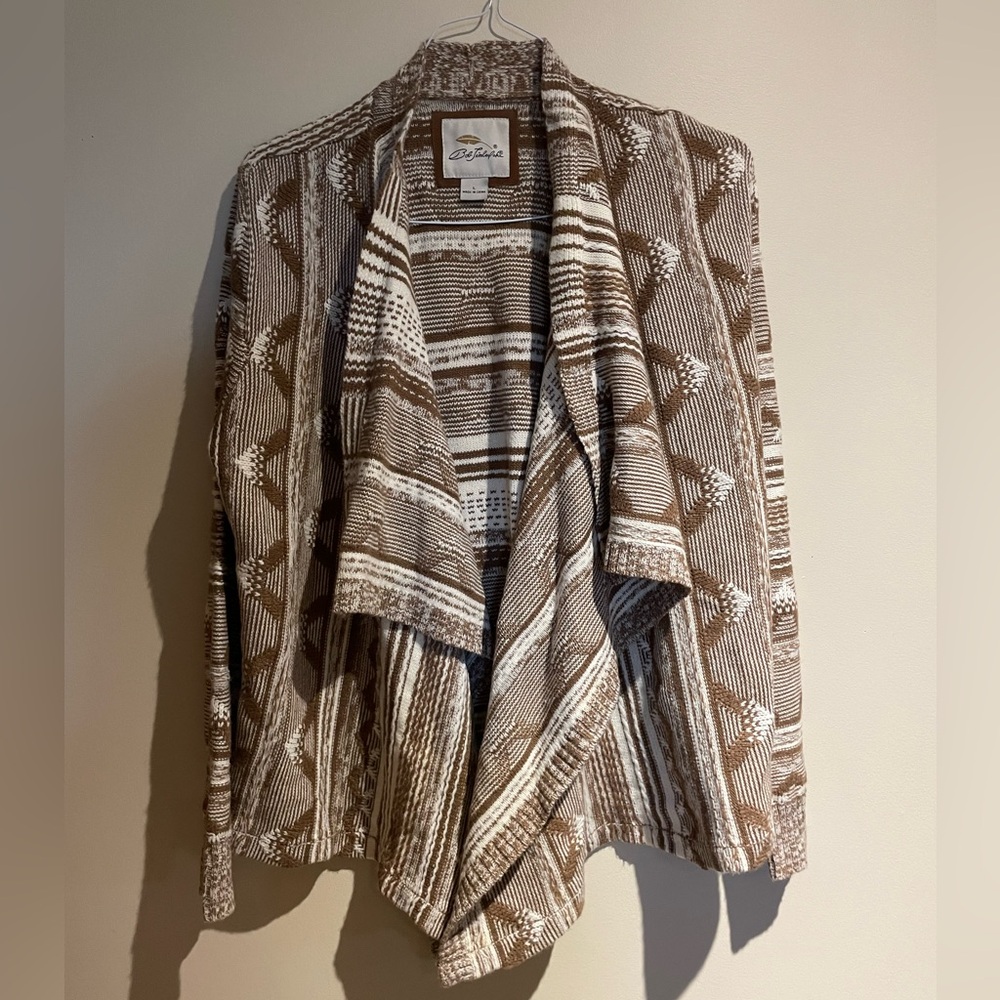 Bob Jimley Aka Cardigan Size Large Brown White Fall Southwestern Bohemian Flowy